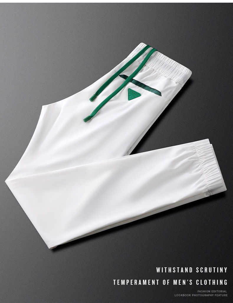 Sommer lette tynde, hvide sports- og fritidsbukser, issilkeleggings, trendy herremærke hurtigtørrende cropped bukser_voghion.com