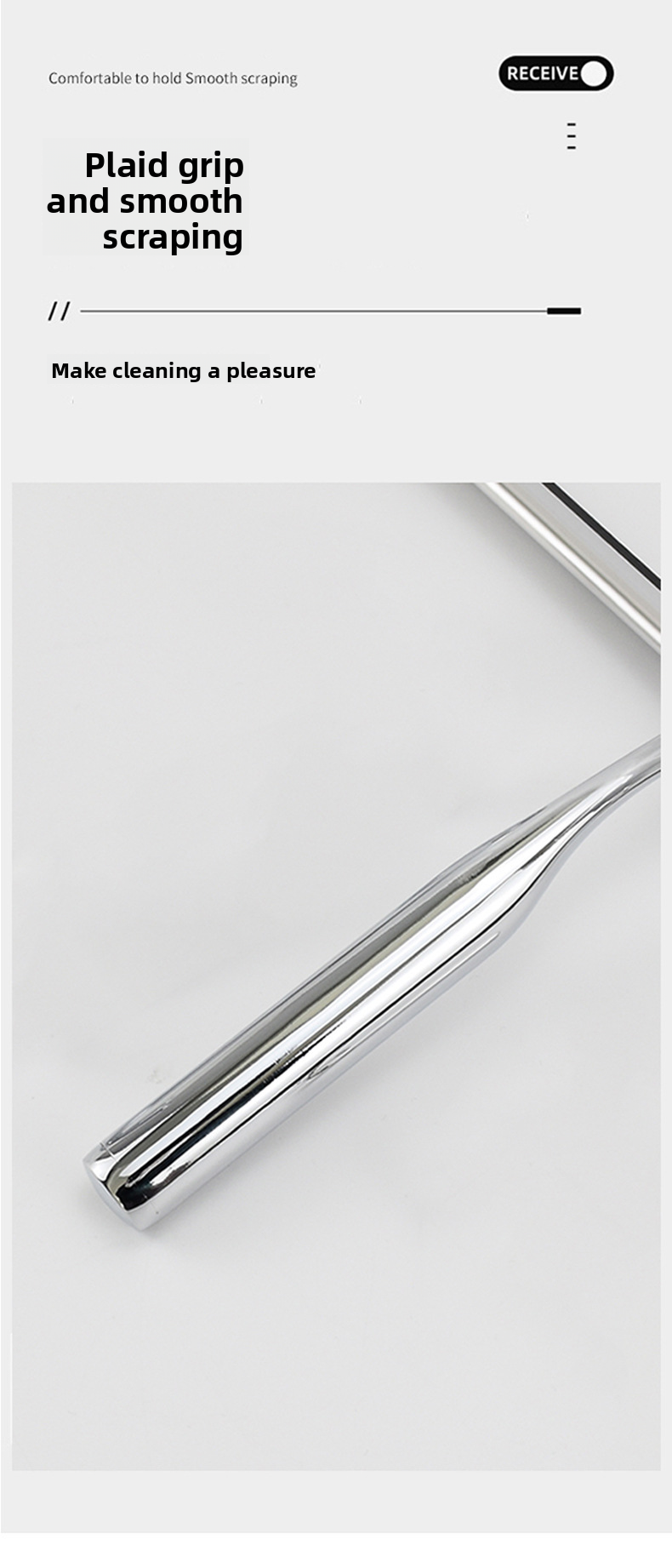 Limpiador de vidrios de 10 pulgadas para puertas de ducha, azulejos, pisos y espejos. Combinable con diferentes ganchos. Limpiador de vidrios plateado no poroso._voghion.com