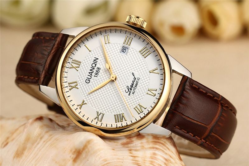 GUANQIN Mens Watches Mechanical Wristwatch Automatic Watch For Men Sapphire Glass Stainless Steel Leather Waterproof Clock Date_voghion.com