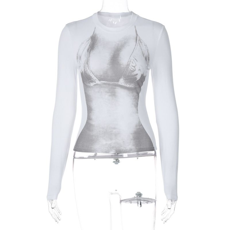 Damen Herbst Winter Neues modisches und personalisiertes Druckdesign, Spicy Girl Style Rundhals Langarm Slim Fit_voghion.com