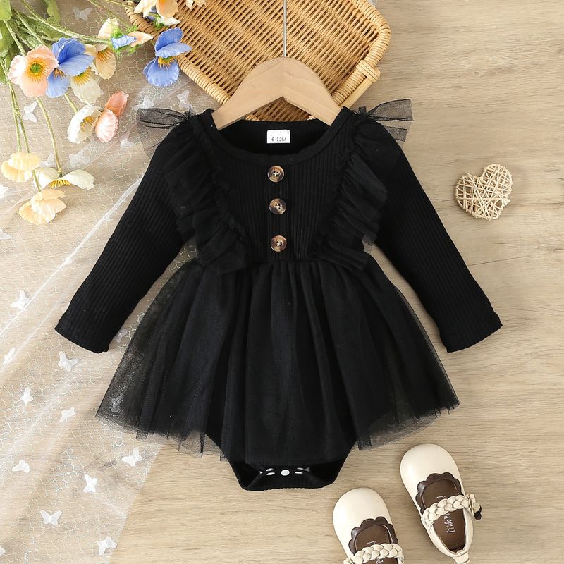 2024 Cute casual solid color mesh jumpsuit for infants and young girls_voghion.com