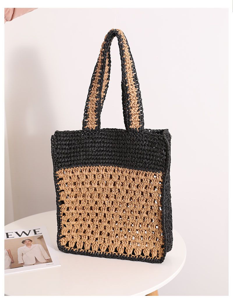 Borsa a tracolla in paglia francese cava, nuovo stile, borsa intrecciata a mano, borsa da spiaggia in stile festivo, borsa da donna versatile_voghion.com