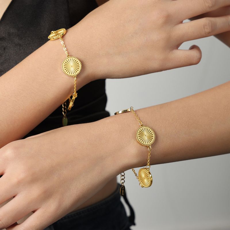 High-end Fashion Versatile Simple Personality Titanium Steel Gold-plated Round Brand Pendant Necklace Bracelet Jewelry_voghion.com