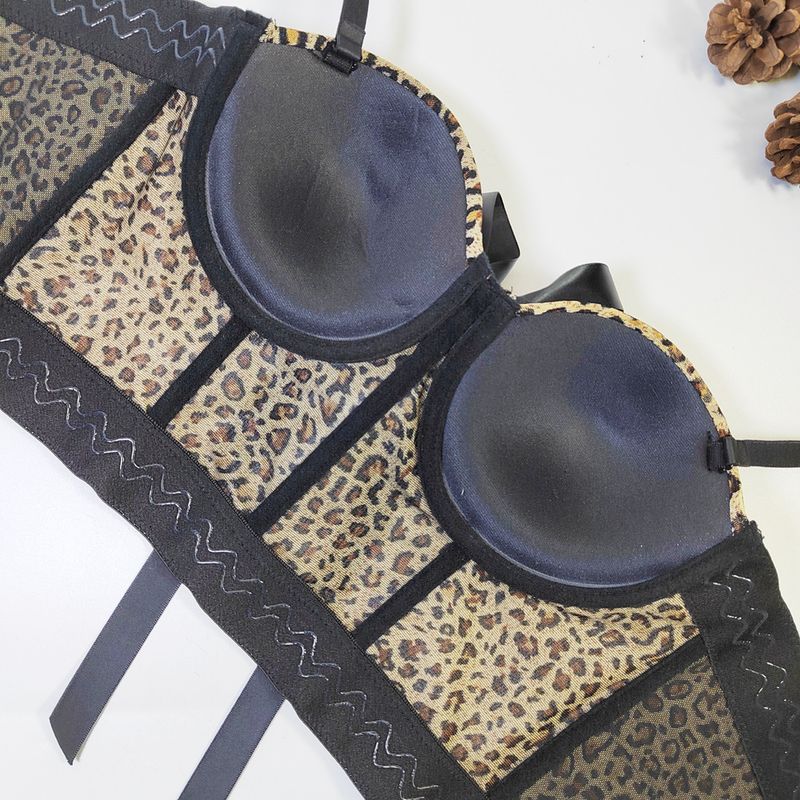 Women's Clothing Leopard Print Tube Top With Breathable Mesh Slim Fit Herringbone Camisole For Women With Thin Bowknot Bra_voghion.com