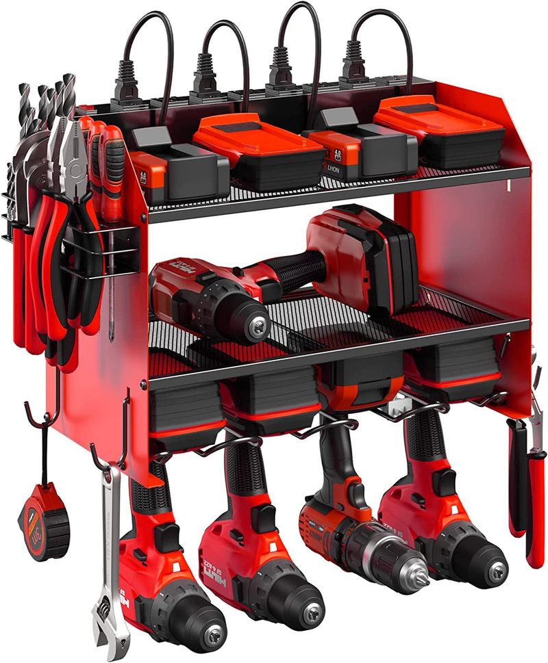 Iron hand electric drill bracket wall-mounted electric tool rack with power storage rack garage tool storage rack_voghion.com