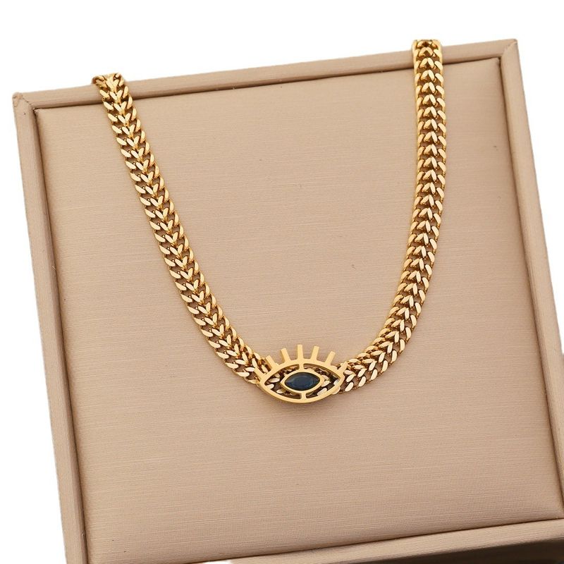 Neue Stil Persönlichkeit Edelstahl Auge Mode Flache Kette Halskette Trendy Schmuck Set N1049_voghion.com