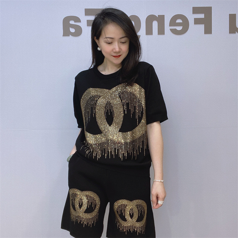 Women’s Clothing Women's Casual Short-sleeved Shorts Knitted Suit Trendy T-shirt Shorts T-shirt Two-piece Set Summer Women's Short-sleeved Suit_voghion.com