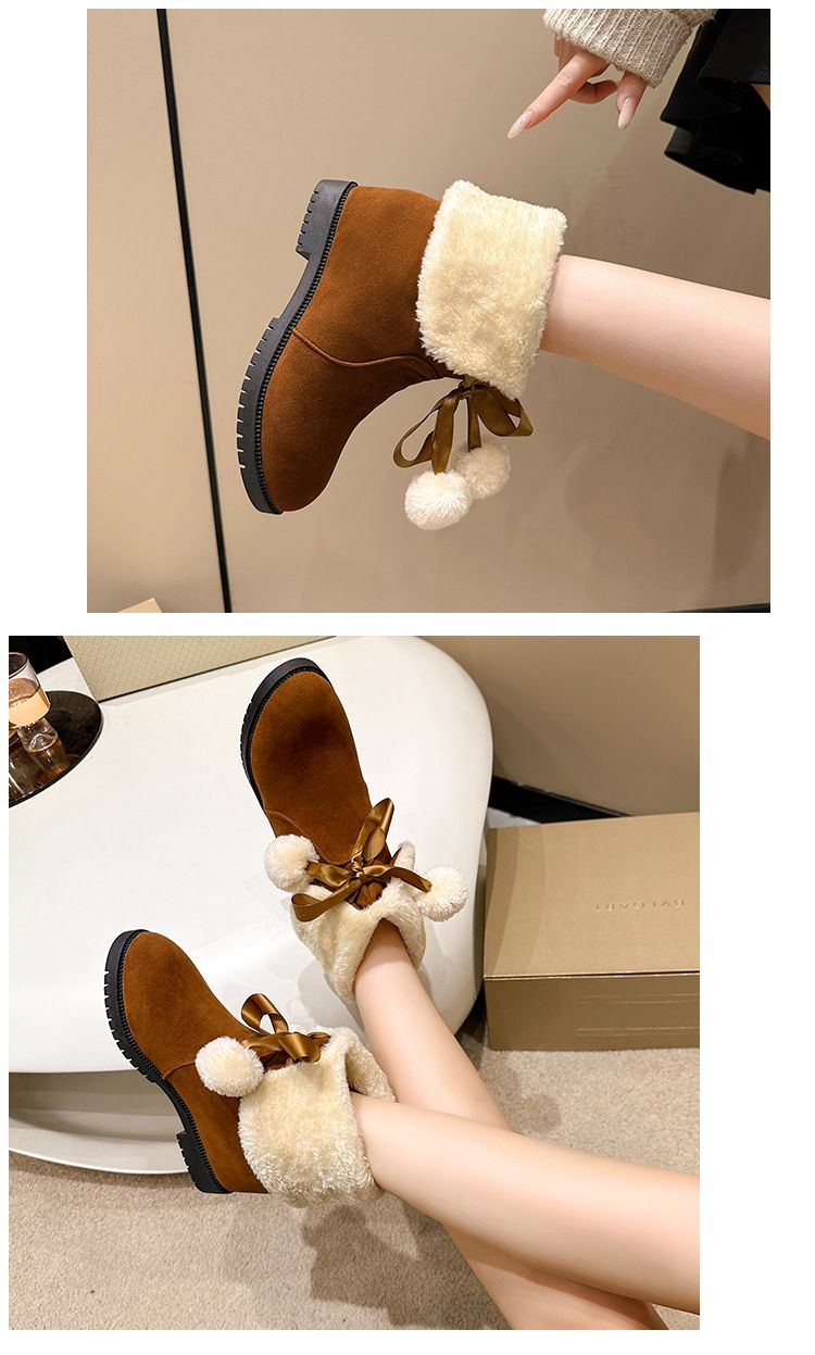 Nuovo inverno dolce fiocco palla di pelo corto scarponi da sci da donna peluche comode calde scarpe di cotone_voghion.com