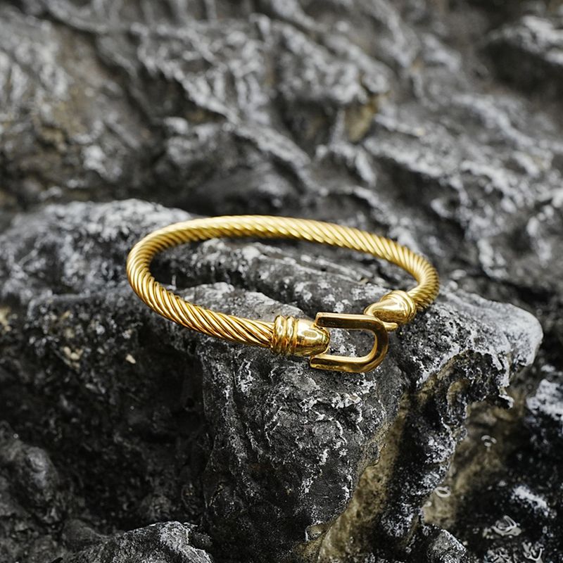 Bracciale da uomo in acciaio al titanio, semplice e alla moda, con fibbia a ferro di cavallo, in corda intrecciata inossidabile_voghion.com