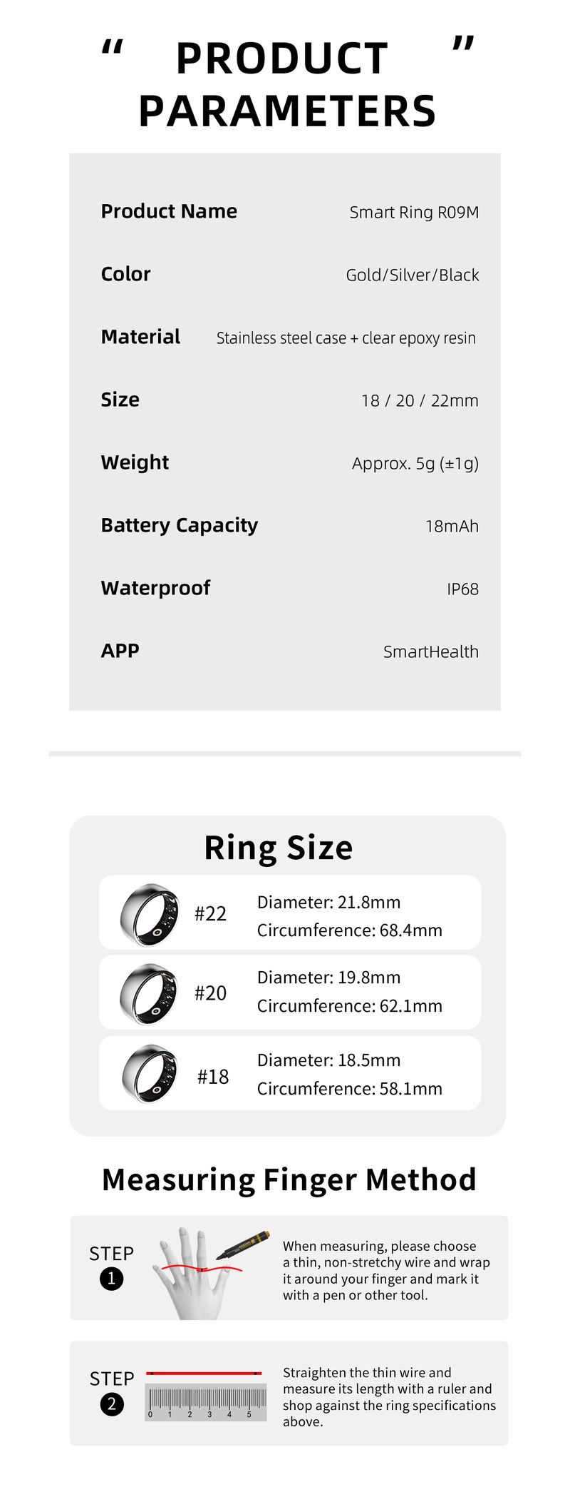 R09M Fashion Stainless Steel Smart Ring Heart Rate Blood Oxygen Pressure Monitor Intelligent Finger Ring IP68 Waterproof Rings_voghion.com