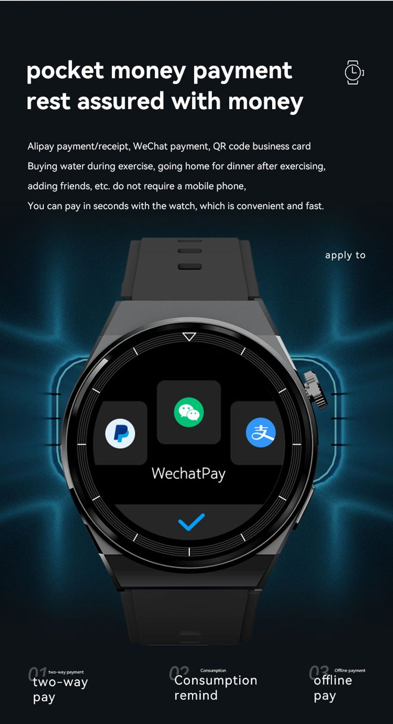 Relógio esportivo eletrônico inteligente com Bluetooth NFC, pressão arterial e frequência cardíaca_voghion.com