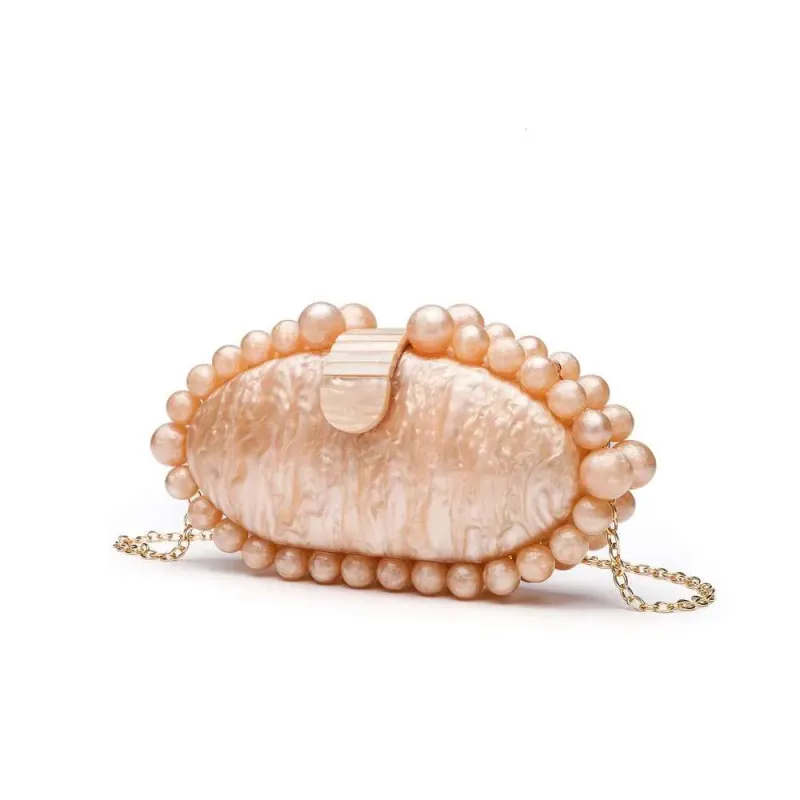 Hochwertige Designertaschen Elegante Clutch aus perlweißem Marmor-Acryl – Minimalistische Damen-Schultertasche für den Abend_voghion.com