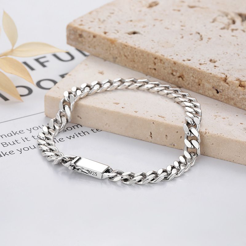 Chaosheng S Bracciale in argento puro classico con catena cubana Miami, stile unisex, gioielli per uomo e donna_voghion.com