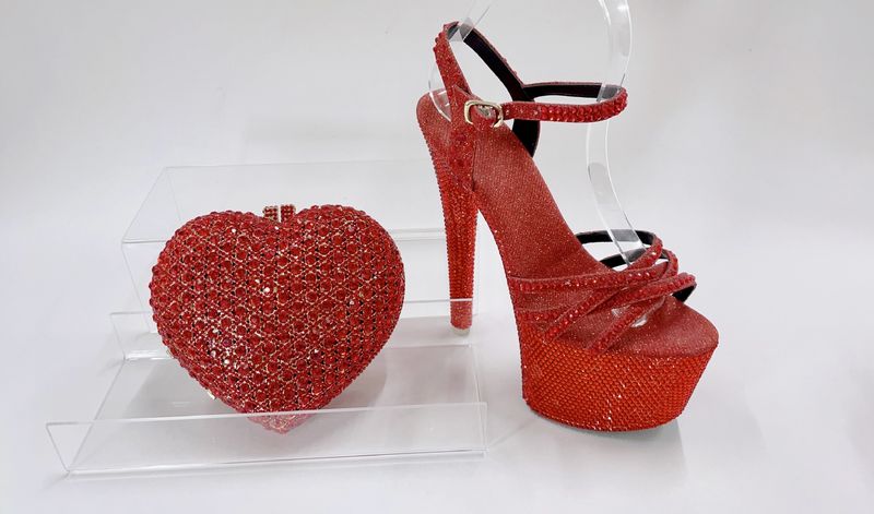 Women's High Heeled Sandals With Stilettos And Pointed Toes, Crystal Glass Flower High Heeled Sandals, Red Bridal Party Bag_voghion.com