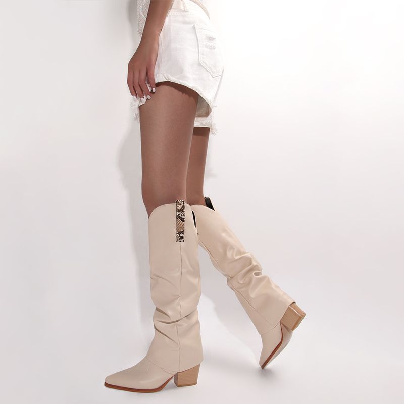 Sexy Damenstiefel mit Blockabsatz und spitzem Bein, Übergröße_voghion.com