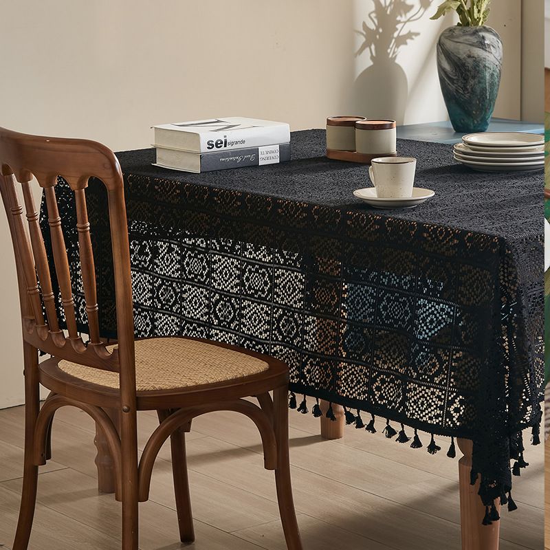 Tovaglia vintage all'uncinetto - Copritavolo in pizzo geometrico 59% cotone per sala da pranzo in stile rustico, antiscivolo e resistente al calore (nero/beige, 8 misure)_voghion.com