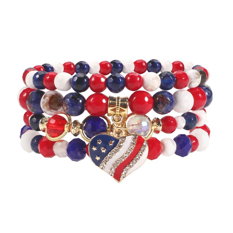 Armband-Set mit Perlen und patriotischer Herzflagge – Natursteinperlen, handgefertigter Unisex-Schmuck für Männer und Frauen, perfekt als Geschenk zum Unabhängigkeitstag_voghion.com