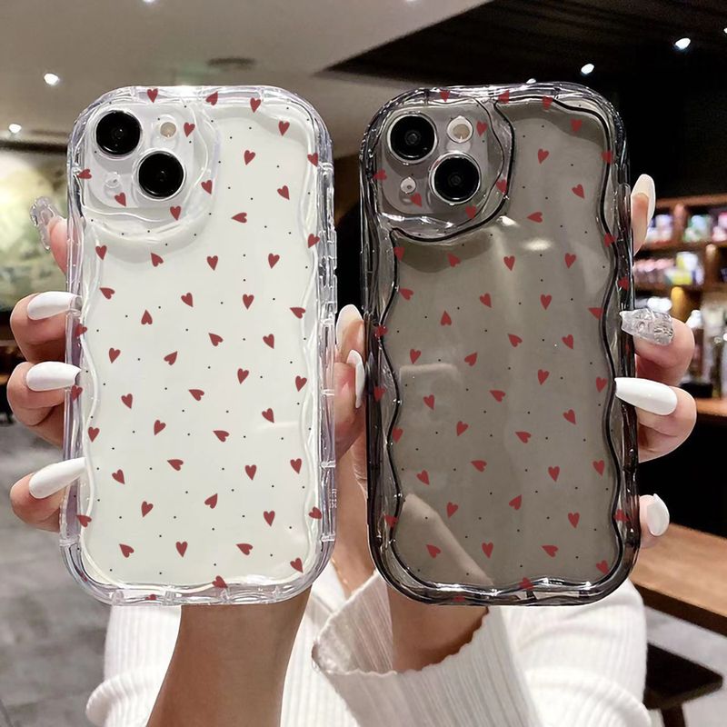 syct Heart-shaped Phone Case For Iphone 15 Pro Max, Shockproof Wave Pattern IPhone 16 Transparent Case, Full Lens Protection_voghion.com