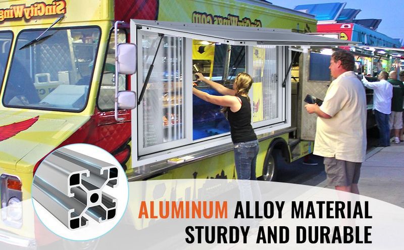 VEVOR Concession Window 53"x33", Aluminum Alloy Food Truck Service Window With 4 Horizontal Sliding Windows & Awning Door & Drag Hook, Up To 85 Degrees Serving Window For Food Truck Concession Trailer_voghion.com