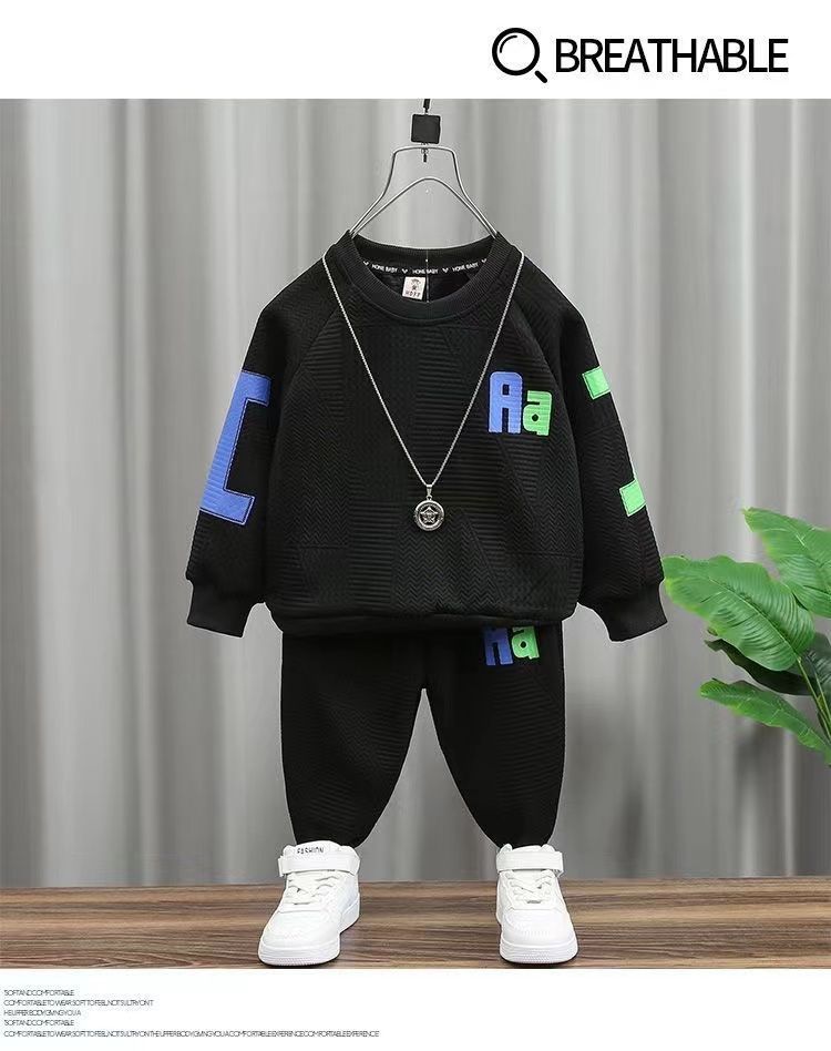Kinderkleidung Jungen Frühlingsanzug New Style Jungen Langarm Jacquard Sweatshirt Jogginghose Modischer Kinder Frühling und Herbst Zweiteiliger Anzug_voghion.com