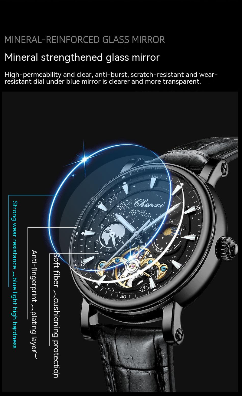 2023 New Star River Moon Phase Hollow Flywheel Mechanical Watch Men's Watch Fully Automatic Glow Business Men's Watch_voghion.com