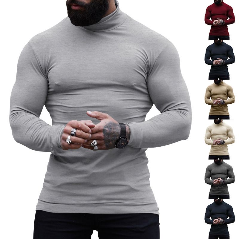 Nuovo maglione a collo alto in cashmere aderente tinta unita, strato interno caldo da uomo_voghion.com