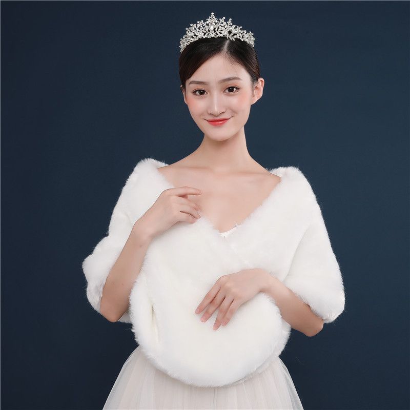 Abito da sposa Cheongsam con mantello caldo e tinta unita lavorato a maglia, stile autunno-inverno, nuovo, spesso, in lana bianca._voghion.com