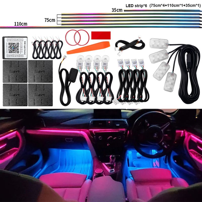 Luz ambiental LED universal para interior de coche, sinfonía a todo color, RGB, 64 colores, tira acrílica oculta, decoración_voghion.com