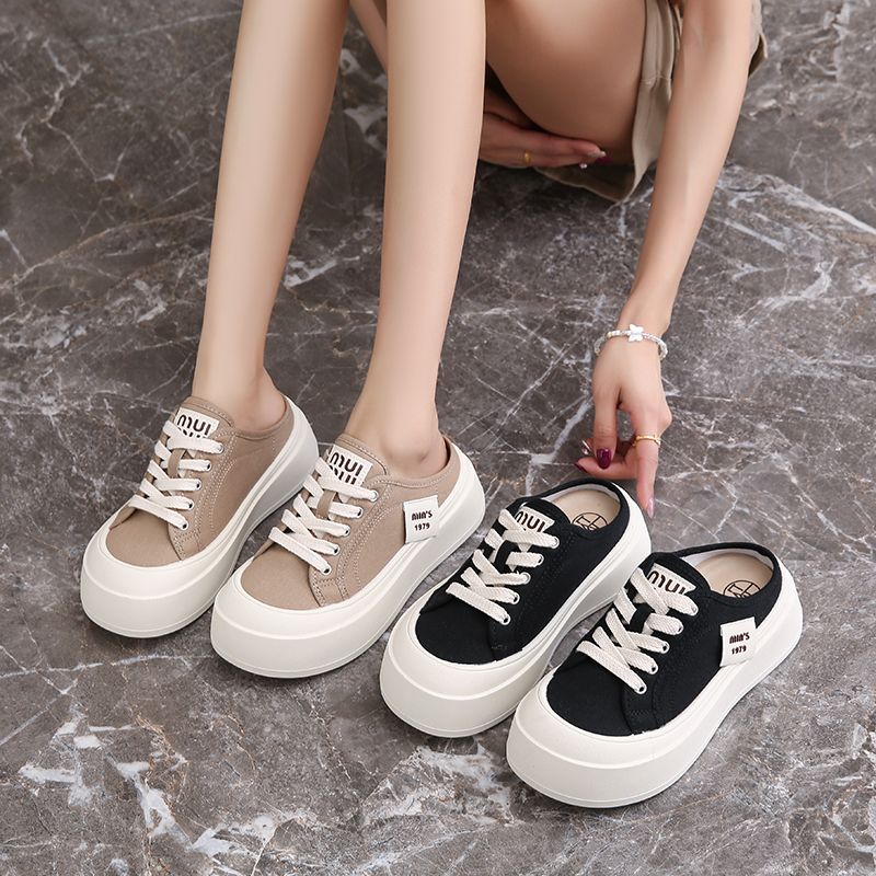 Damskie buty Baotou Canvas Half Trailer College Style Hundred Lazy_voghion.com