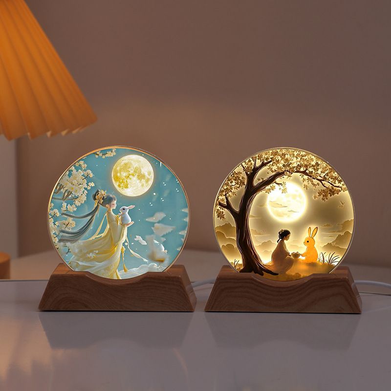 Lampada da notte luminosa in cristallo stampato a forma di coniglio di giada lunare, regalo per la festa di metà autunno per amici e parenti_voghion.com