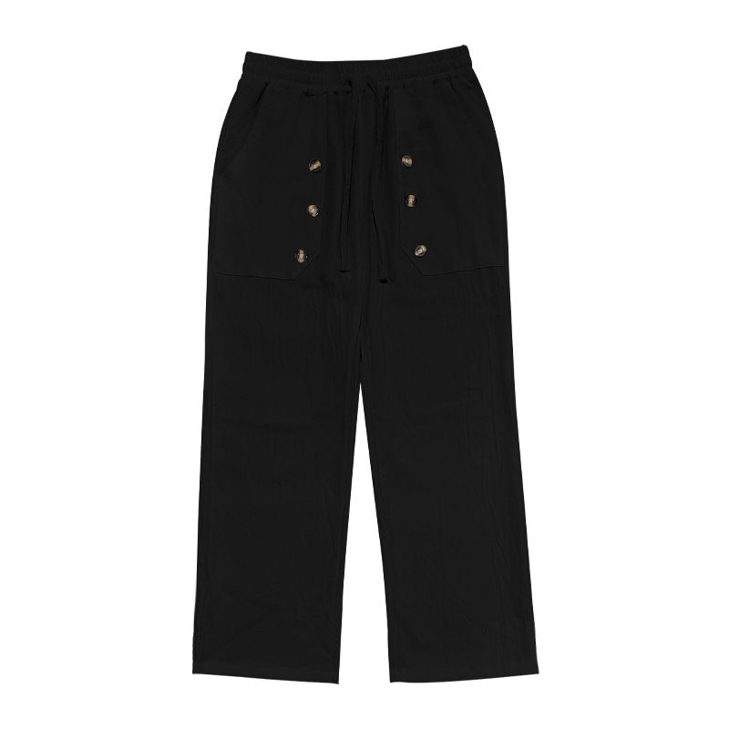 Abbigliamento Uomo Casual Spiaggia Pantaloni Casual Uomo Multi Bottone Cotone e Lino Larghi_voghion.com