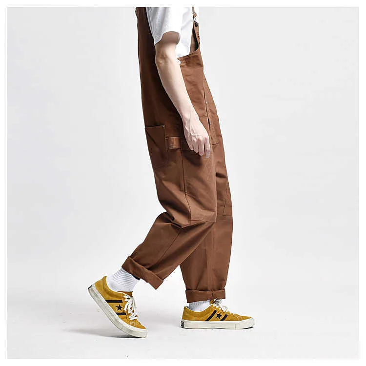 Men's Loose Multi Pockets Cargo Bib Overalls Working Clothing Jumpsuits Jeans Pants Black Military Green Brown T221102_voghion.com