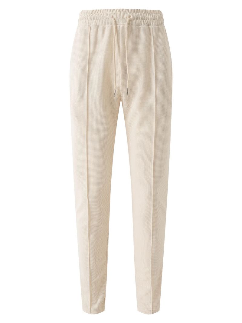 Men's Waffle-Knit Casual Pants -Straight Leg Lounge Pants With Drawstring (White/Grey/Black/Blue/Khaki) - Spring & Fall Essential S-XXXL_voghion.com