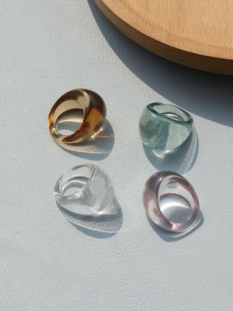 Solid Color Transparent Resin Ring Set Gold Foil Faceted Round Exaggerated Ins Style Multi-color Wide Band For Women_voghion.com