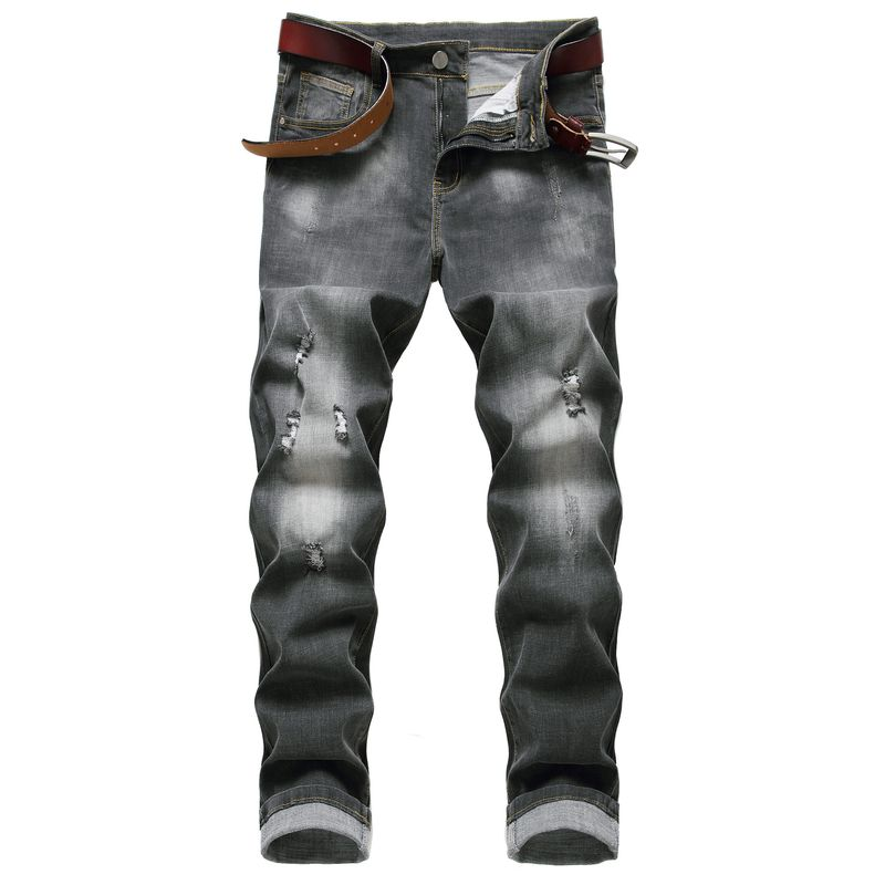 Jeans strappati da uomo Pantaloni slim in denim elasticizzato nero LY020_voghion.com