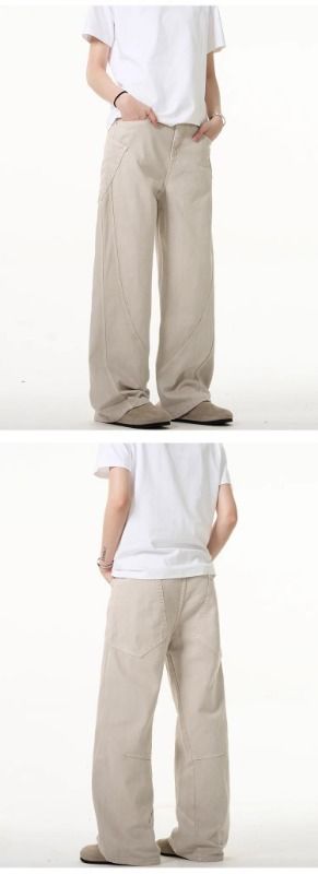 Vaqueros vintage Y2K de corte holgado y lavado para hombre: pantalones holgados de cintura alta y pierna recta con estilo urbano retro (negro y beige)_voghion.com