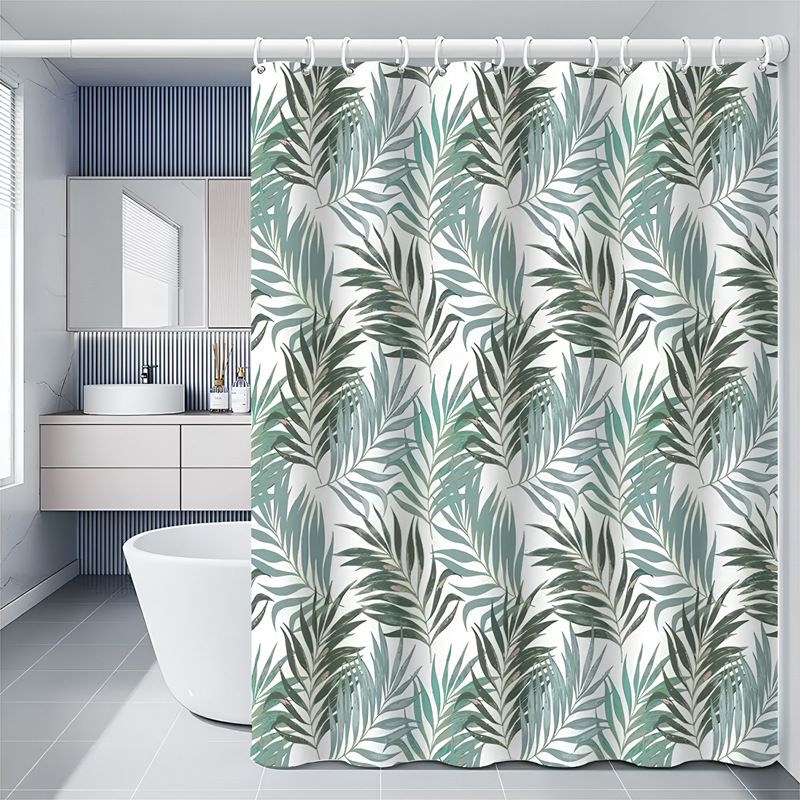 Green Leaf Printed PEVA Shower Curtain Thickened Waterproof Bathroom Curtain Partition Free Punching And Hook_voghion.com