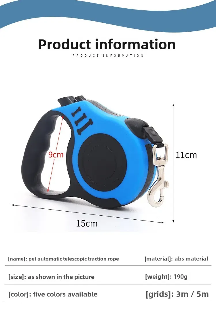 Guinzaglio per cani da 3 m e 5 m, in nylon resistente, per cuccioli, per cani di piccola, media e grande taglia, automatico, retrattile, durevole, Yorkshire Pet Supplies_voghion.com