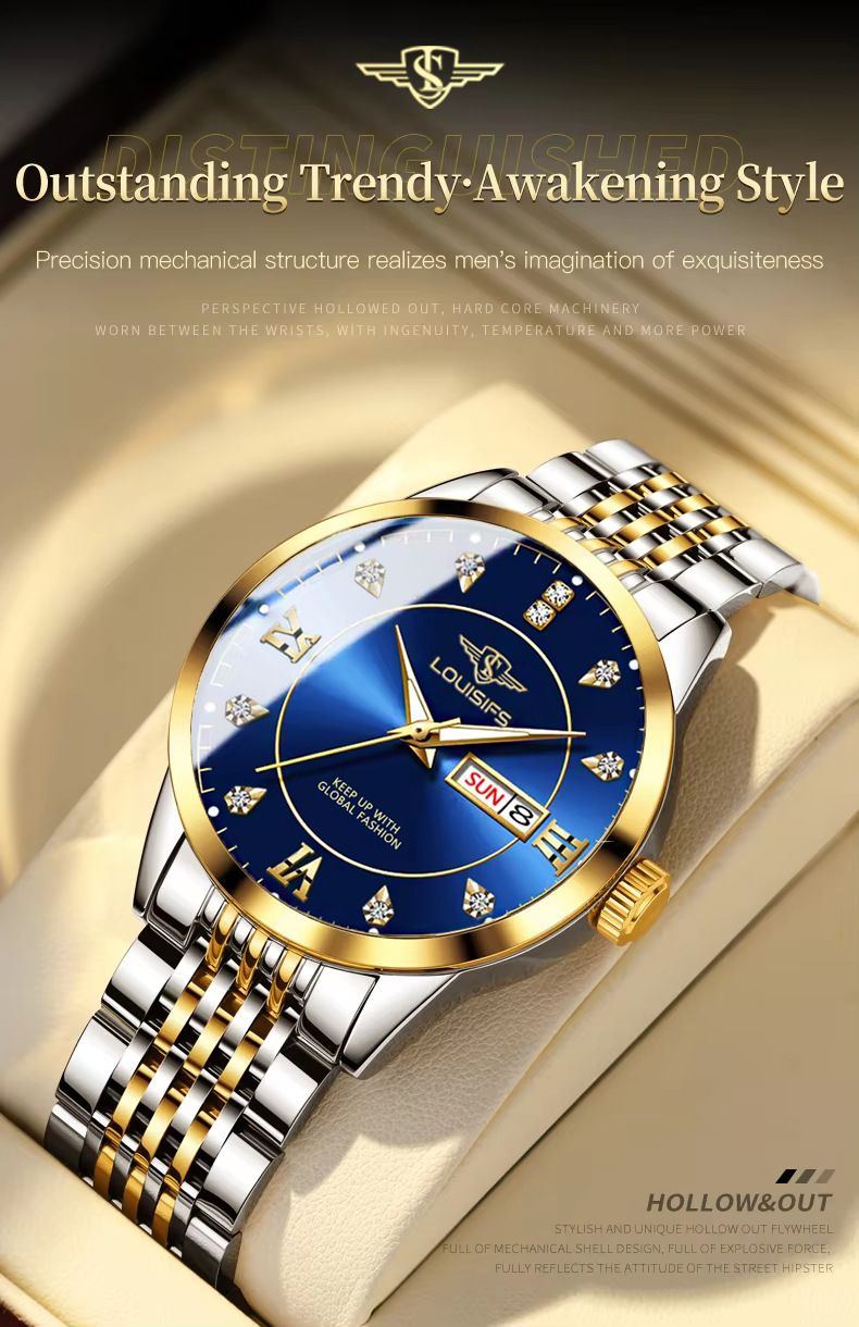 Men's Luxury Quartz Watch With Luminous Hands, Date Display, And Water Resistance - Stainless Steel Case & Band, Mineral Crystal, 42mm Round Dial_voghion.com