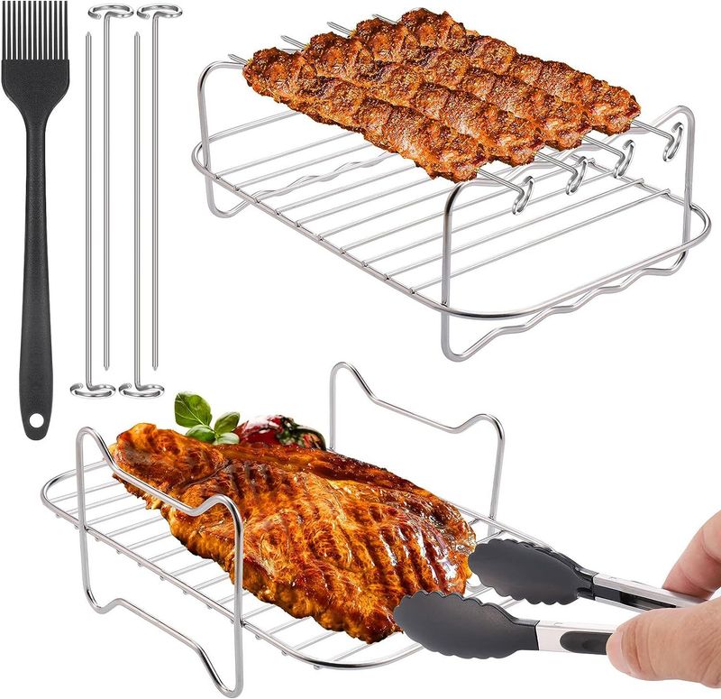 Hjemmemøbler Rustfritt stål Dobbeltlagsgrill Damprist Tilbehør til airfryer Rektangulær grill_voghion.com