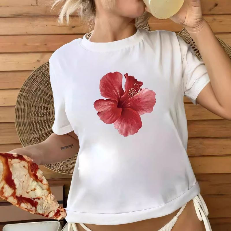 Ropa de verano para mujer, camiseta de manga corta con estampado floral, ideal para el día a día, elegante y versátil._voghion.com