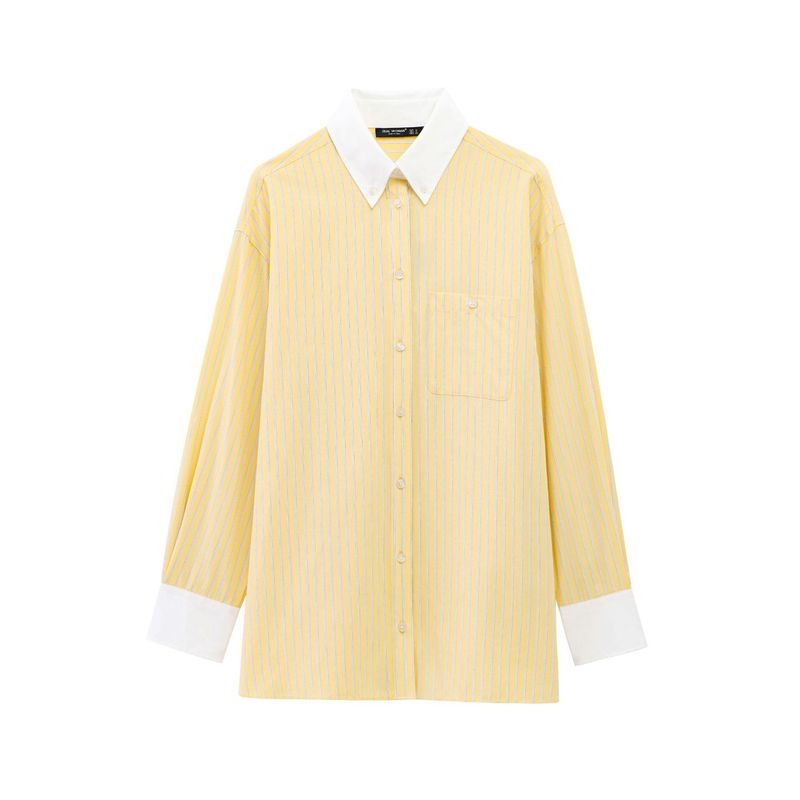 Wind 2025 Frühling Mode Popeline Baumwolle Schulter Gestreiften Lose Langarm-shirt Für Frauen K52570_voghion.com
