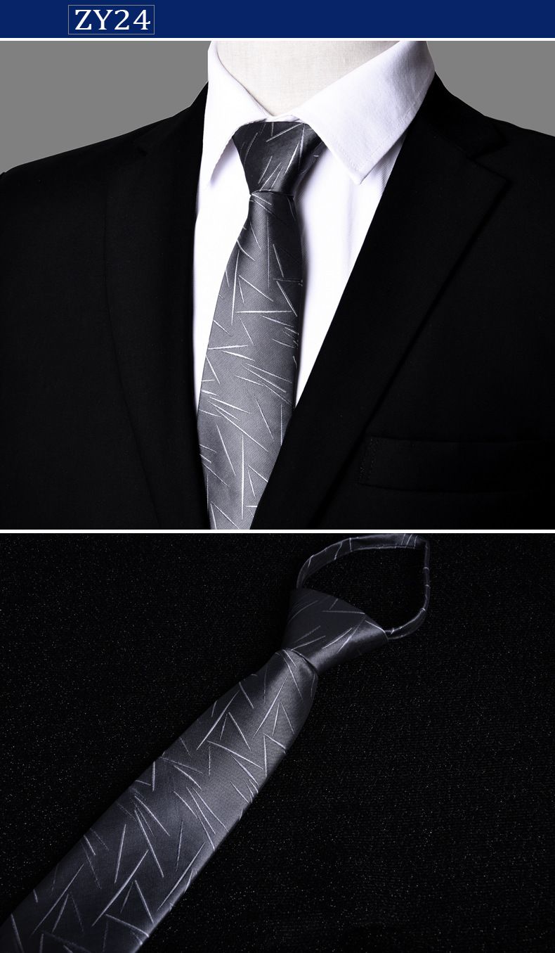 Unisex kaklasaite vīriešiem Profesionāls bizness Executive rāvējslēdzējs 7cm melnas svītras slinkiem cilvēkiem viegli vilkt bez spēlēšanās_voghion.com