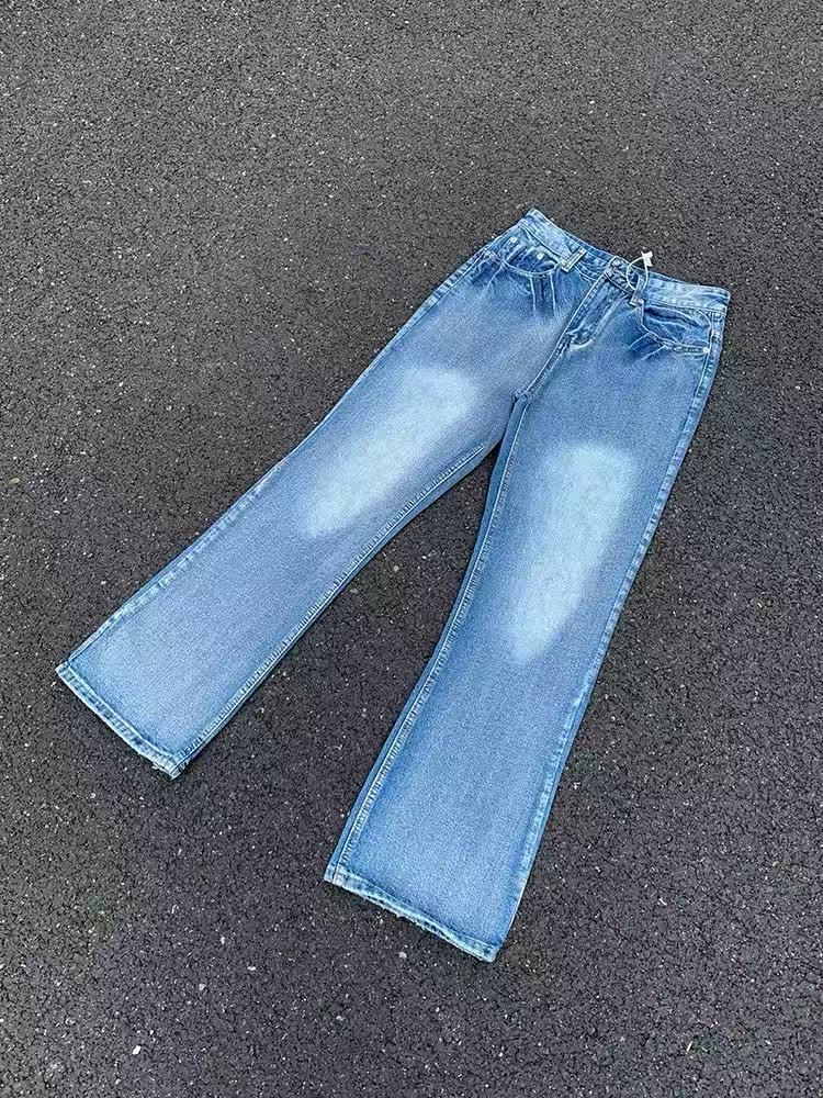 "Men's Ice Blue Flared Jeans – Lightning Wash & Subtle Distressing | Clean Fit Bootcut | Retro Revival Silhouette"_voghion.com
