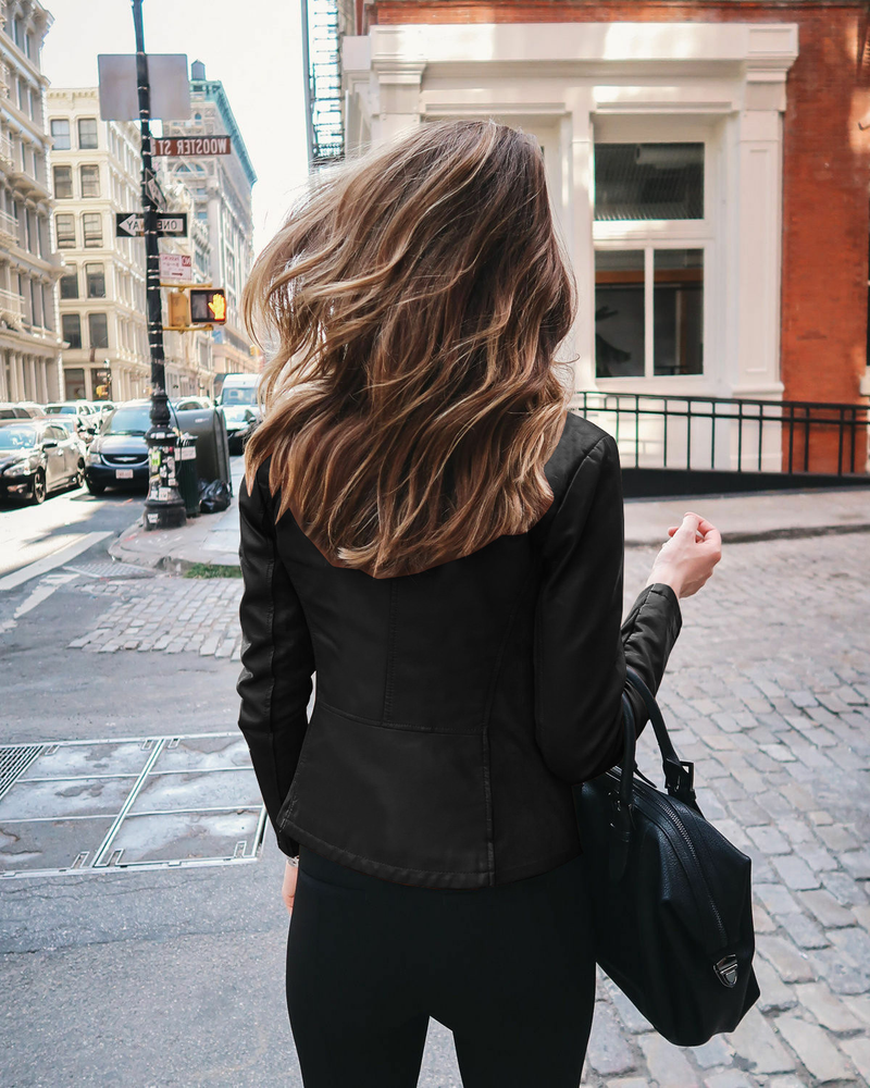 Spring Autumn Oversized Stand Collar Fashion Zipper Jacket Ladies Slim All-match PU Leather Coat Top Women Solid Color_voghion.com