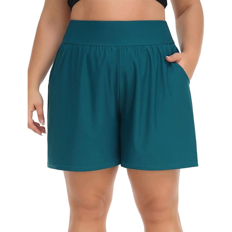 CHARMLEAKS Plus Size Swim Shorts For Women High Waisted Board Shorts Tankini Swimsuit Bottom With Pockets_voghion.com