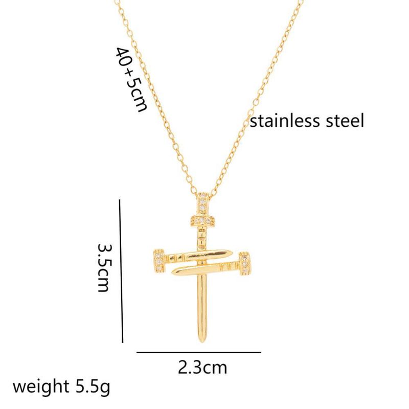 Personalized Hip-Hop Trend Copper Inlaid Zircon Stud Cross Titanium Steel Necklace Ins Simple Collarbone Chain_voghion.com