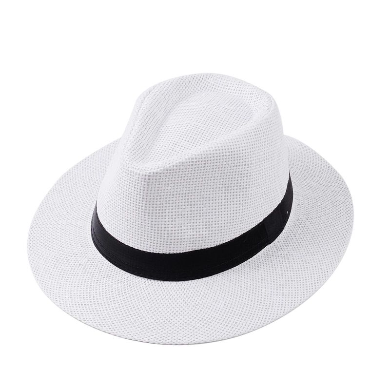 Neu eingetroffen Mode Sommer Casual Unisex Strand Große Krempe Jazz Sonne Panama Papier Stroh Frauen Männer Cowboy Fedora Hut Gangster_voghion.com