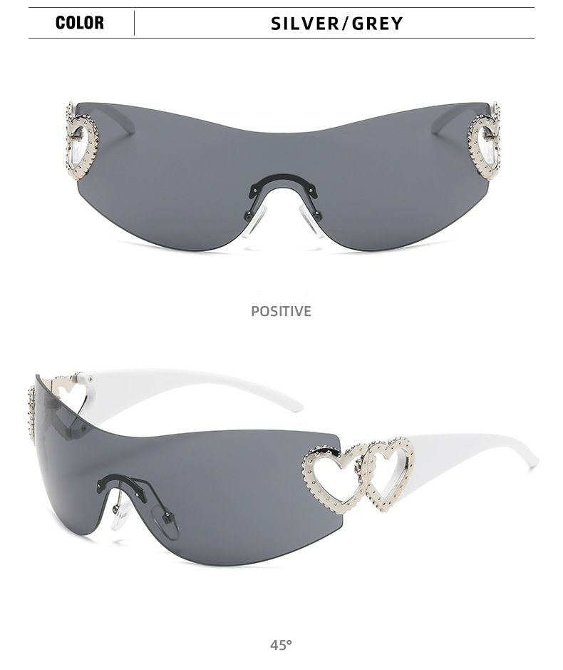 Unisex Fashion Love embellished sunglasses One-piece rimless windscreen Y2K Hottie Street Shot Eyewear trend_voghion.com