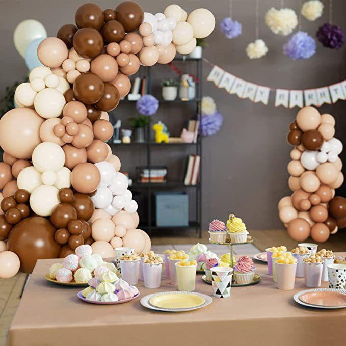 Nude Balloon Garland Set Blush Coffee Brown Chocolate Metallic Gold Double Layer Latex Balloons Party_voghion.com